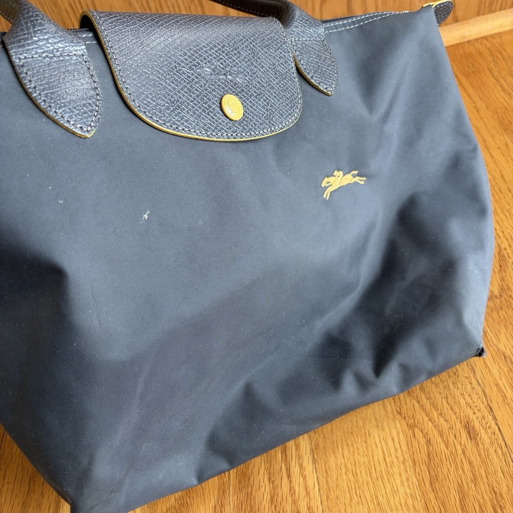 Longchamp Le Pliage Club Tote Bag Light Gray Medium Shoulder Bag Embroidered